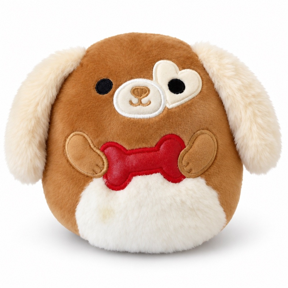 Squishmallows Delroy Dog 5 Inch Valentines Day Plush Brown Heart Eye Bone NWT